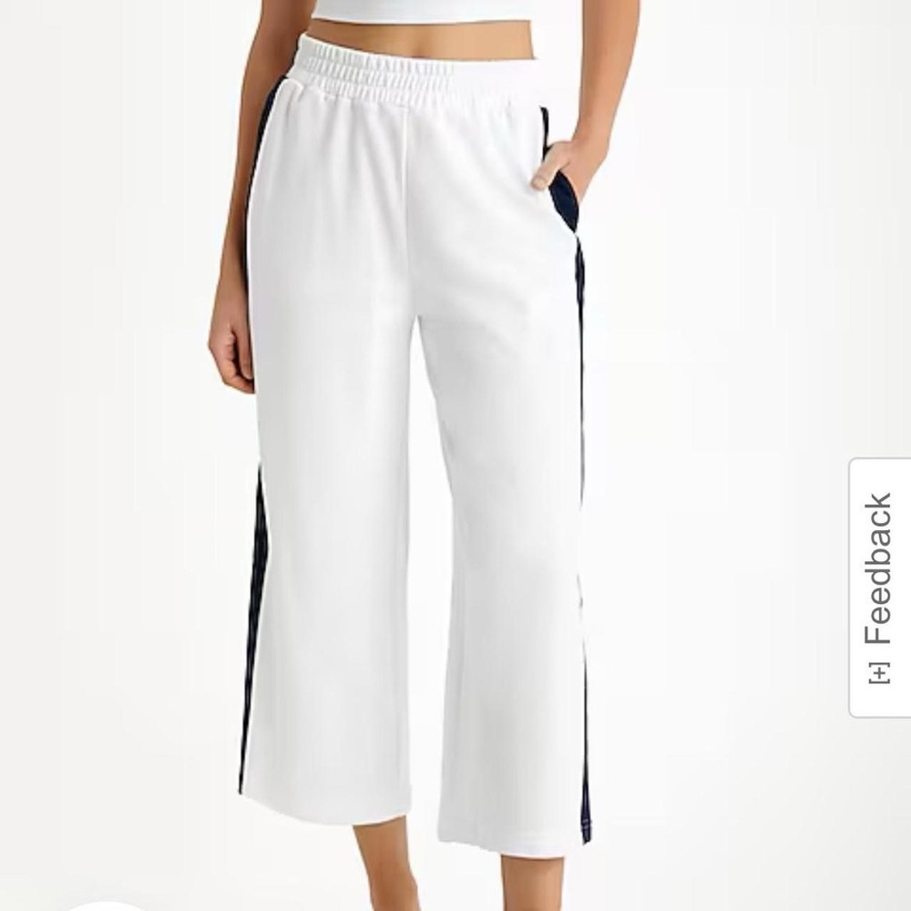 White Wide-Leg Pants with Black Stripes